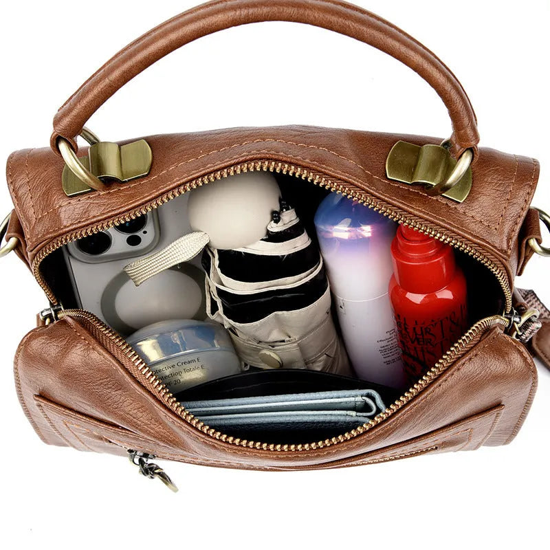 Soft PU women's crossbody bag in horizontal square design with sandwich pocket