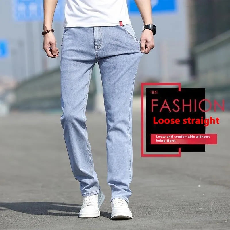Men's smoky gray rabbit fur elastic jeans straight leg low waist design front view