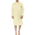 Man wearing a light blue cotton shirt-style robe with front pockets, showcasing casual loungewear.