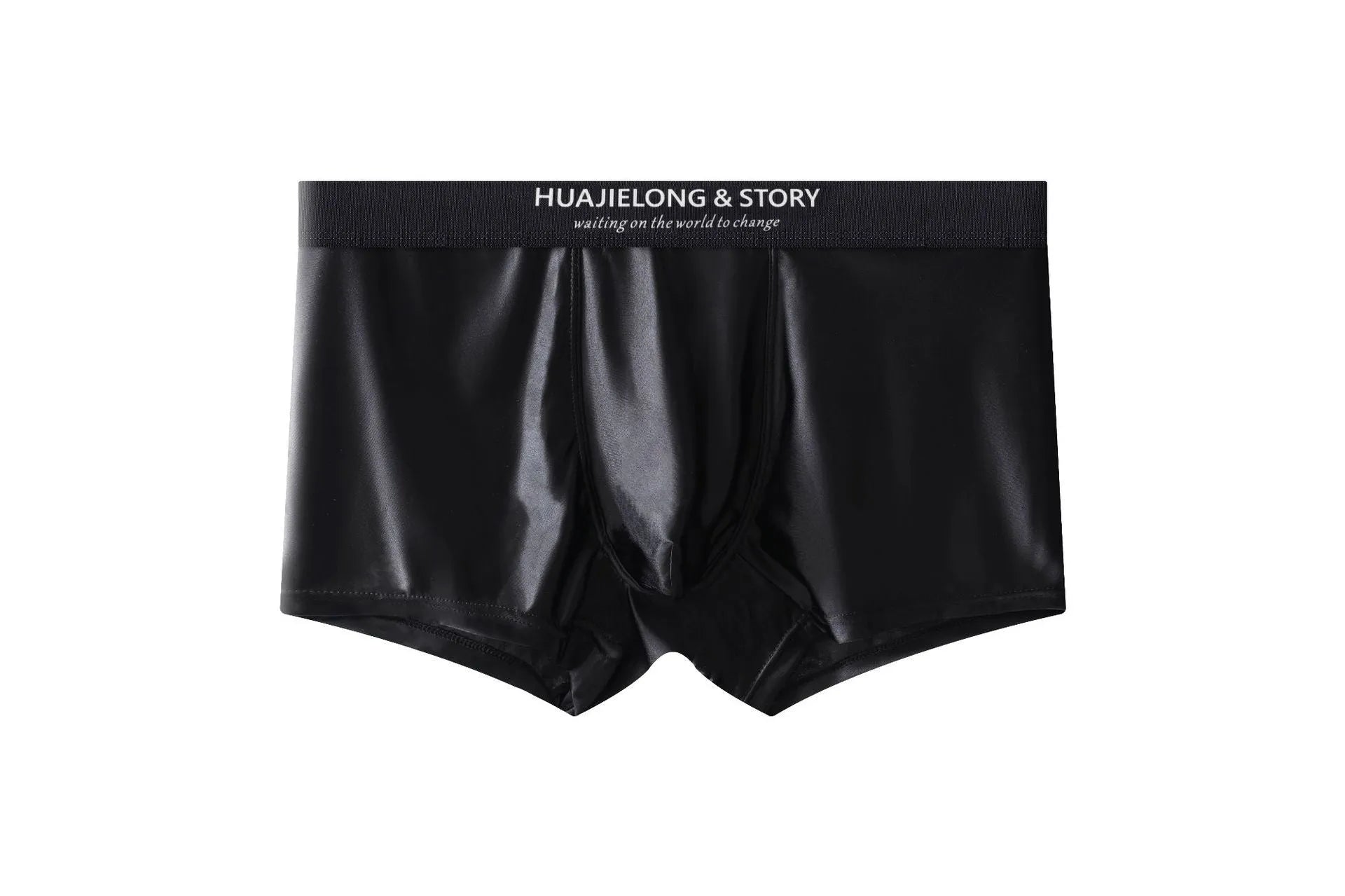 Men's ice silk underwear set in blue colour showing mid waist design and smooth satin fabric