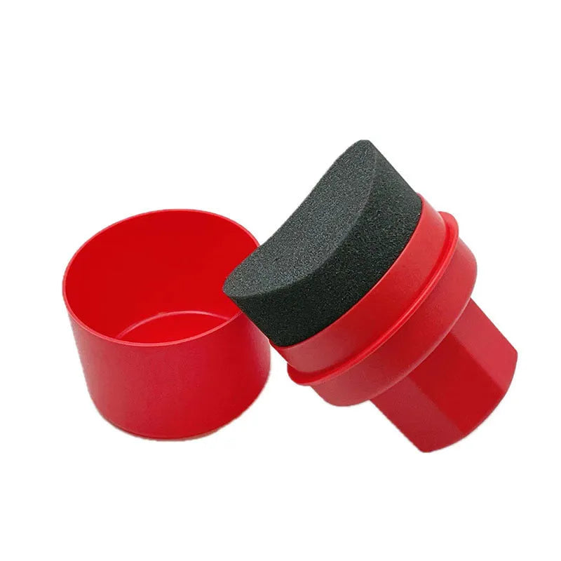 Car tyre polishing sponge brush with lid showing four sponge colour and texture options