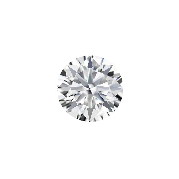 Round loose moissanite gemstone with eight hearts and eight arrows cut on a grey background.
