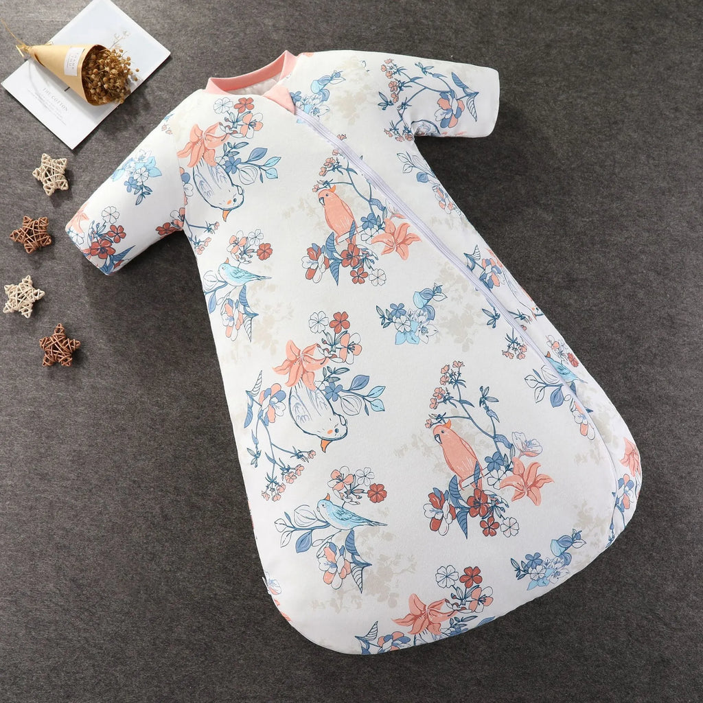 Baby pure cotton thickened anti-kick quilt sleeping bag with cartoon pattern in rainbow pink colour for toddlers 1-3 years