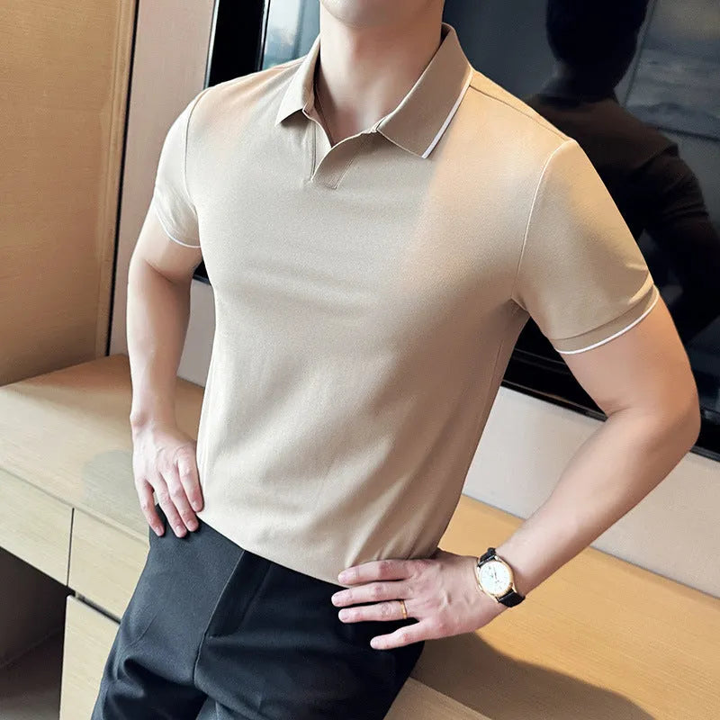 Men's mercerised cotton lapel polo shirt in cotton blend fabric with short sleeves and regular fit