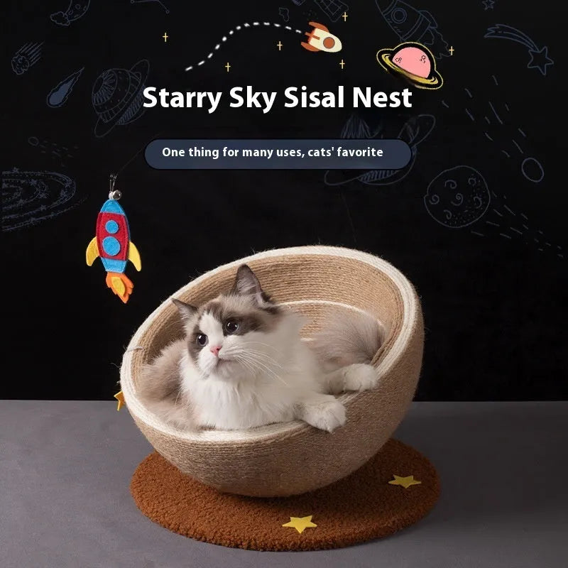 Large integrated cat scratching post and bed combo in starlight sisal nest colour