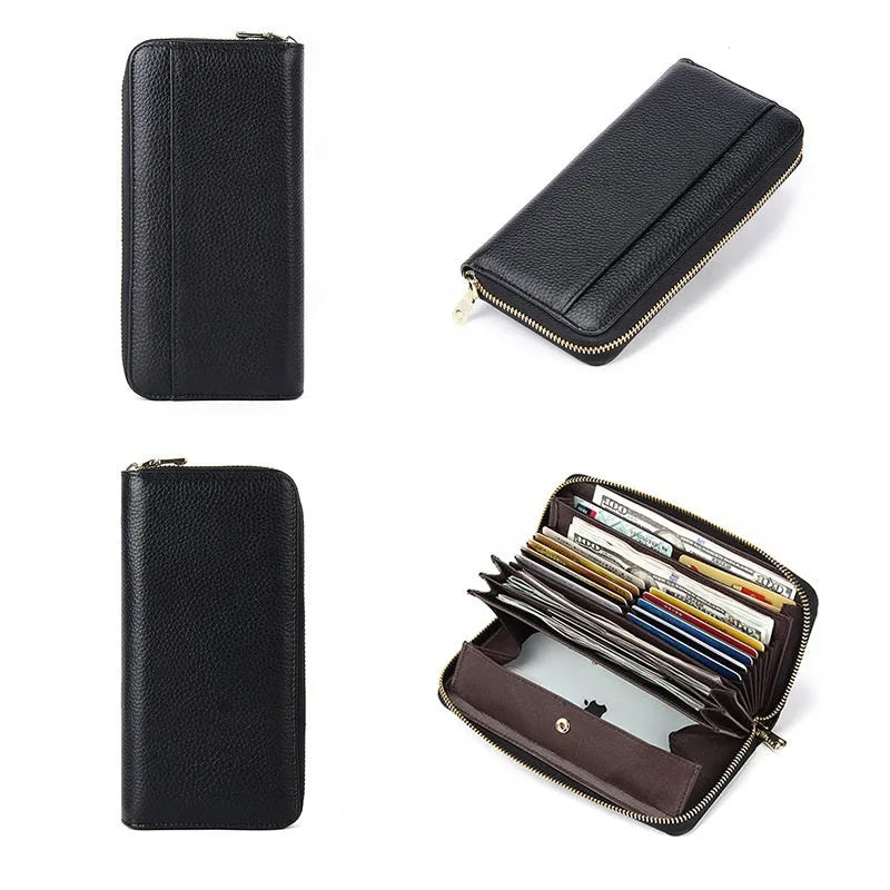 Genuine leather long wallet for women in multiple colours with large capacity and anti-theft card slots.