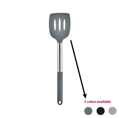 12 piece silicone kitchen utensil set with rotating storage bucket in black, dark grey or khaki colours