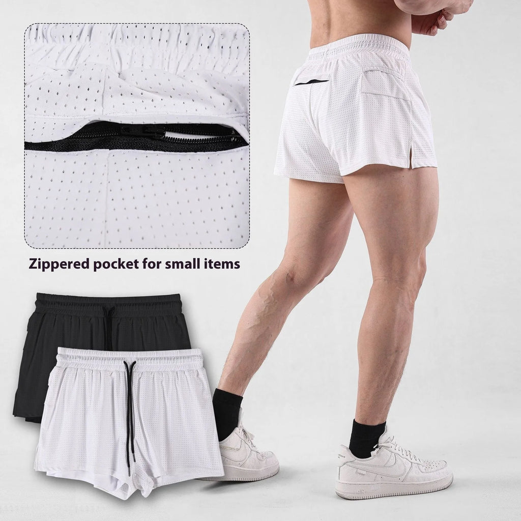 Men's black nylon summer shorts with mid waist design and quick-drying properties