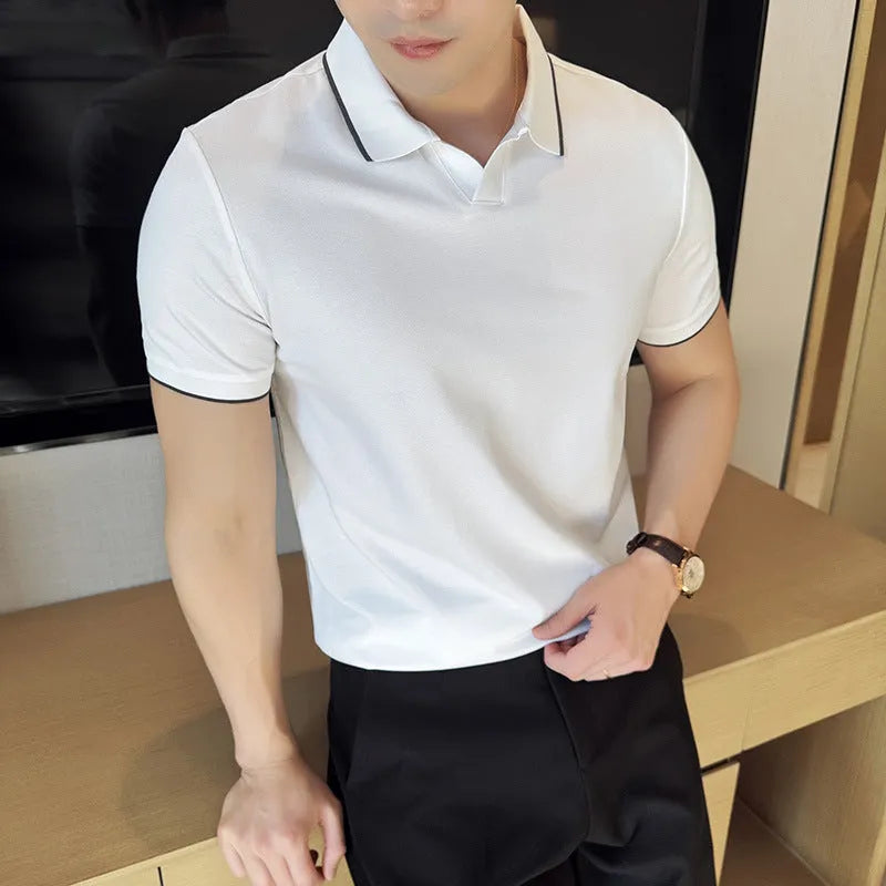 Men's mercerised cotton lapel polo shirt in cotton blend fabric with short sleeves and regular fit
