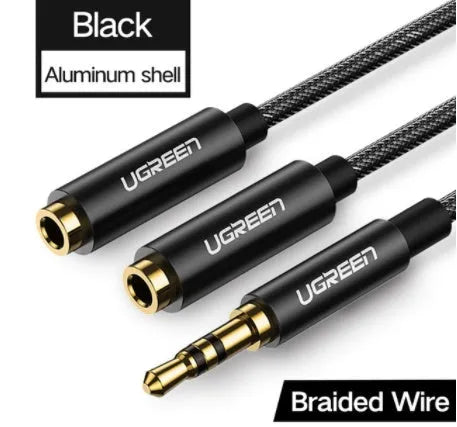 20cm black 3.5mm earphone cable with gold-plated connector and TPE outer jacket