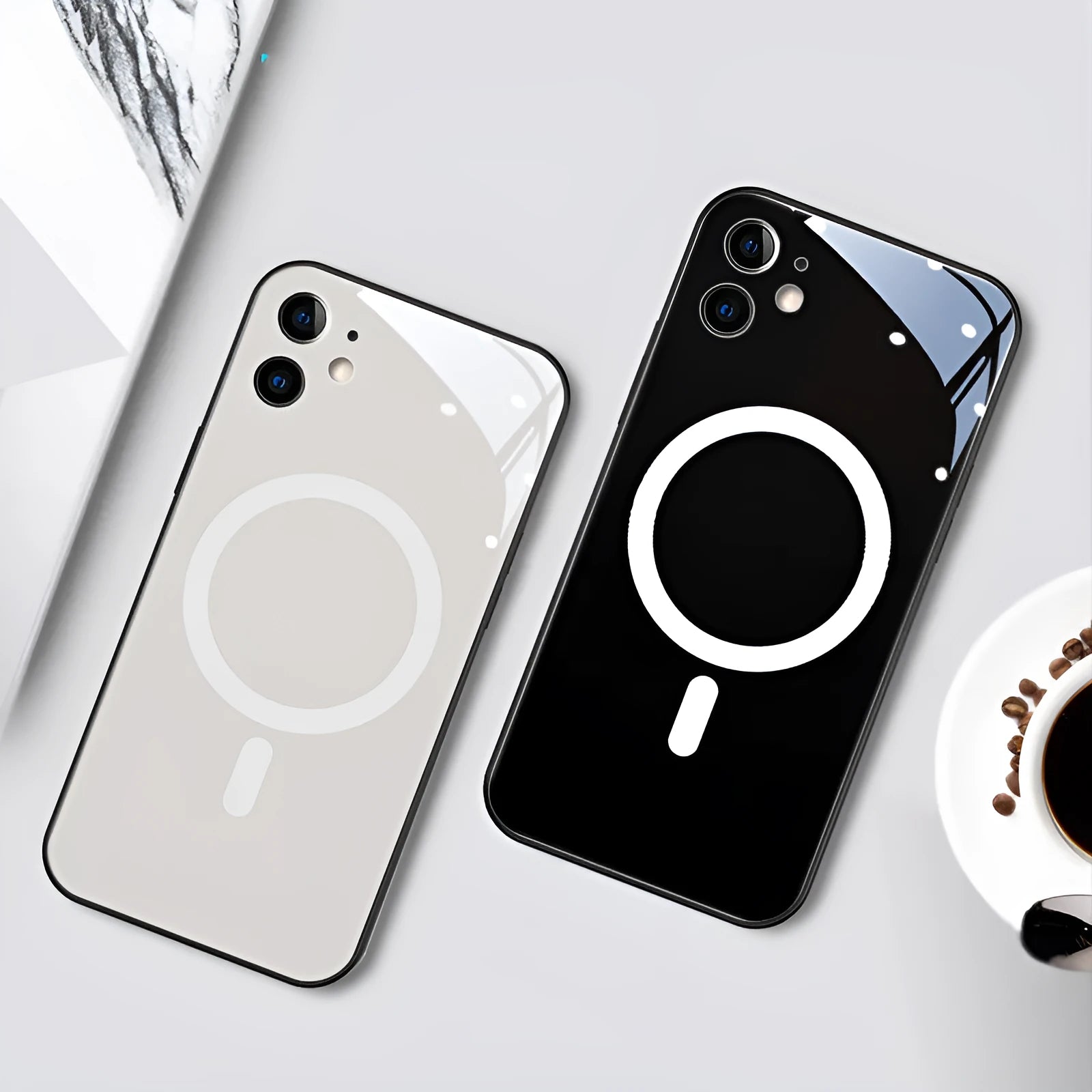 Tempered glass phone case with incoming call light for iPhone, ins style colour painting, rear cover design