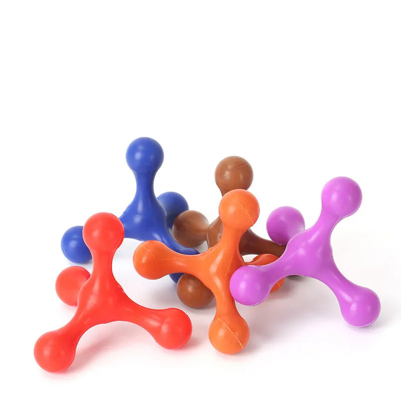 Silicone puppy chew toy with three legs in assorted colours for small and medium dogs