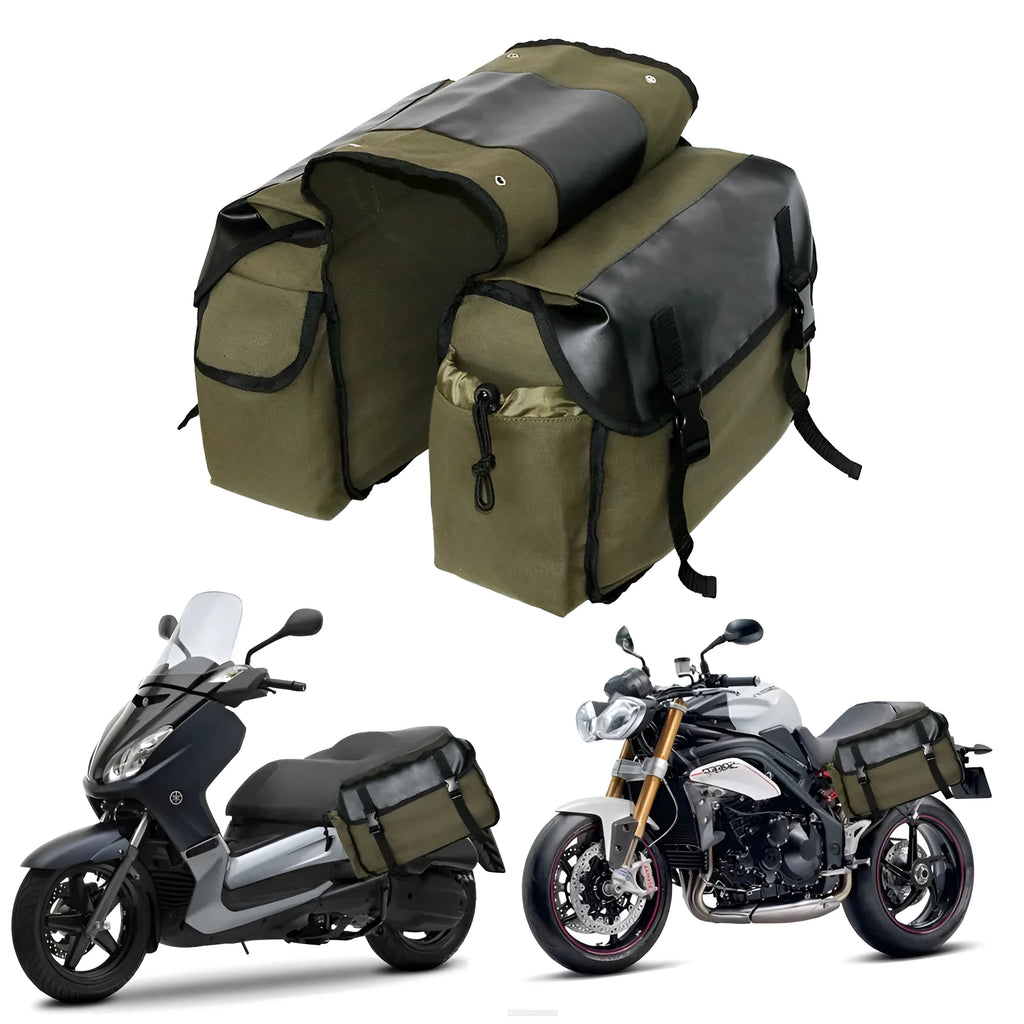 Canvas rear seat storage bag for cycling or motorcycle, 27x44x15cm, with zipper pocket, in khaki colour