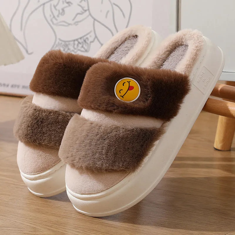 Thermal cotton slippers with cashmere lining in pink and green colour combination