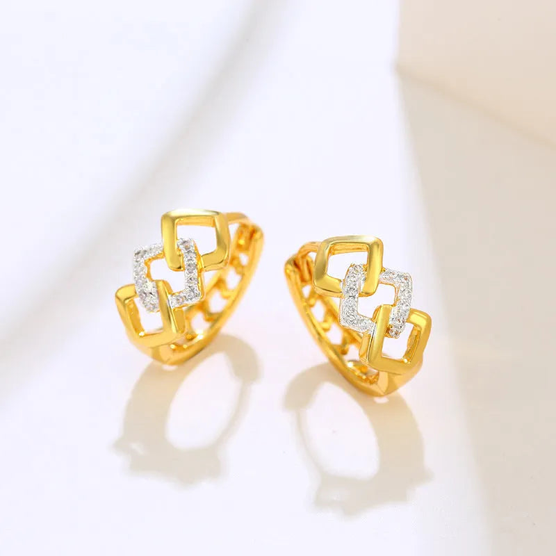 Geometric hollow-out gold electroplated alloy earrings with simple style design