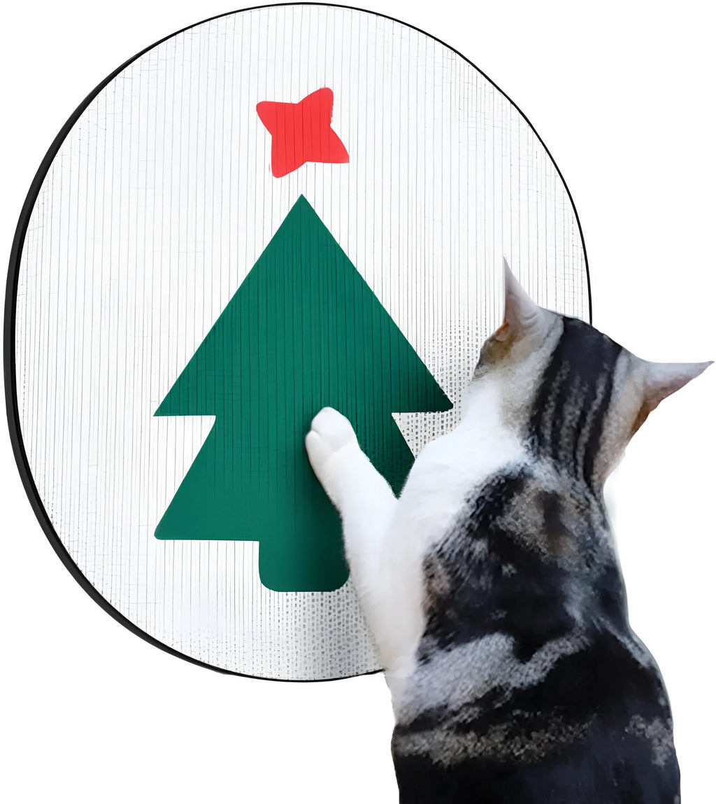 Wall-mounted vertical cat scratch pad with corrugated cardboard surface measuring 35cm by 44cm