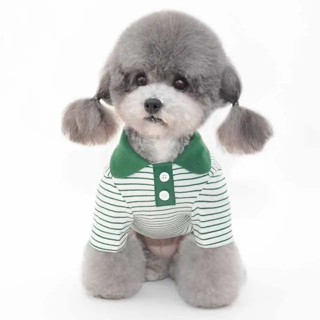 Pet colour striped polo shirt in cotton spandex blend with red stripes, available in multiple sizes for dogs and cats
