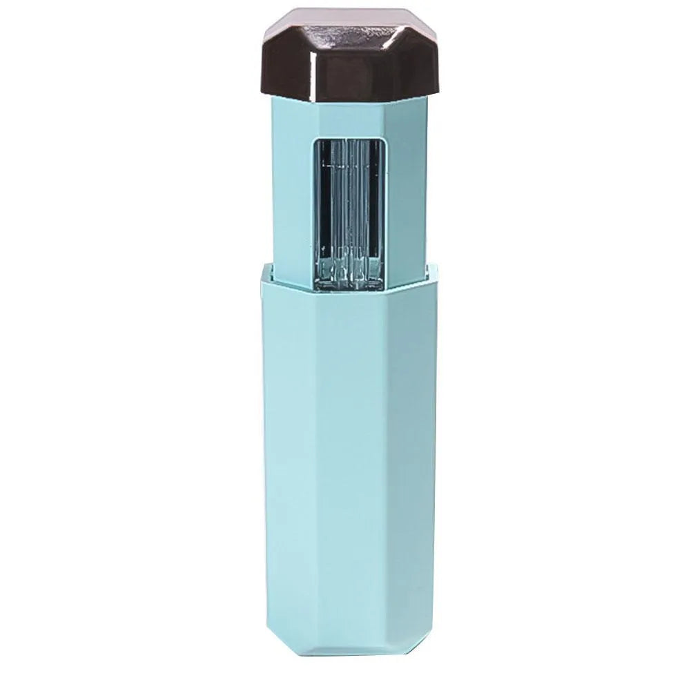 Portable UVC ozone USB germicidal wand in blue with foldable design on a table