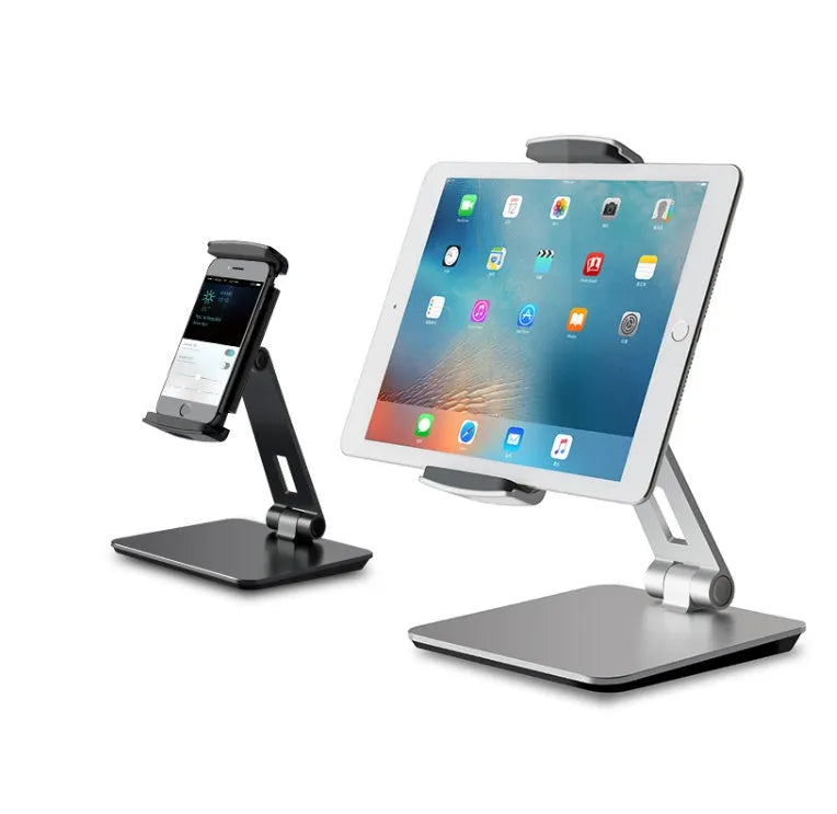 Folding aluminium and ABS phone tablet stand with 360° rotation in silver colour