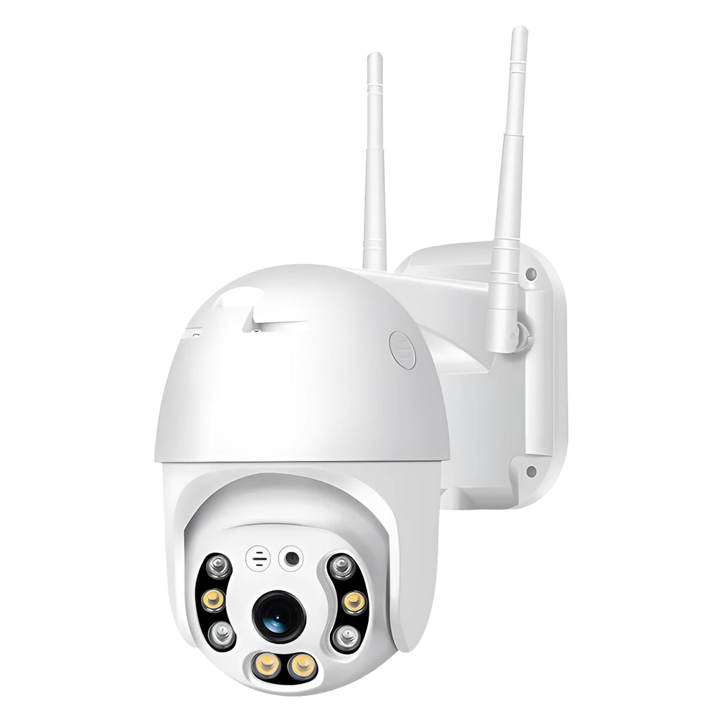 White hemispherical 4G remote monitor camera with 2MP 1080P lens and 32GB storage card
