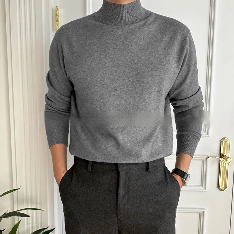 Men's business pullover mock neck sweater in acrylic, long sleeve, available in multiple colours including gray and khaki