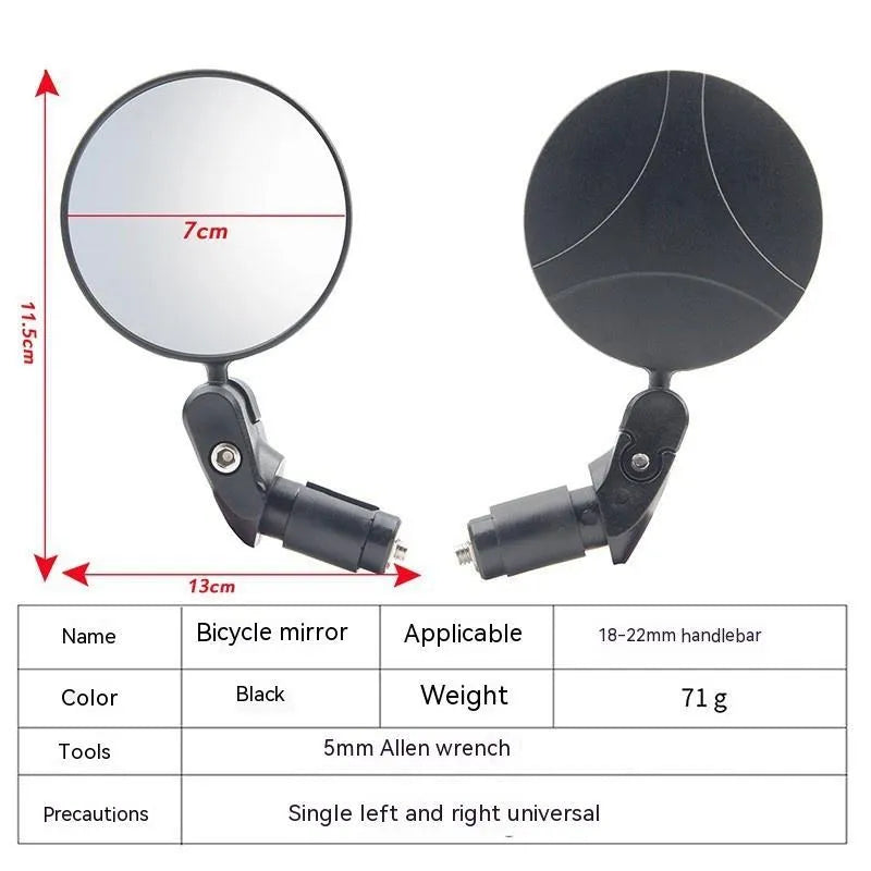Black foldable convex rearview mirror for vehicles with 7cm diameter and 14cm length