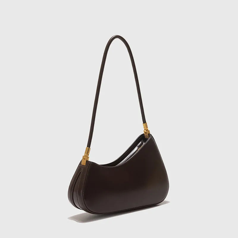 Women's retro oval underarm bag in PU with single strap and internal zip compartment, shown in multiple colour options
