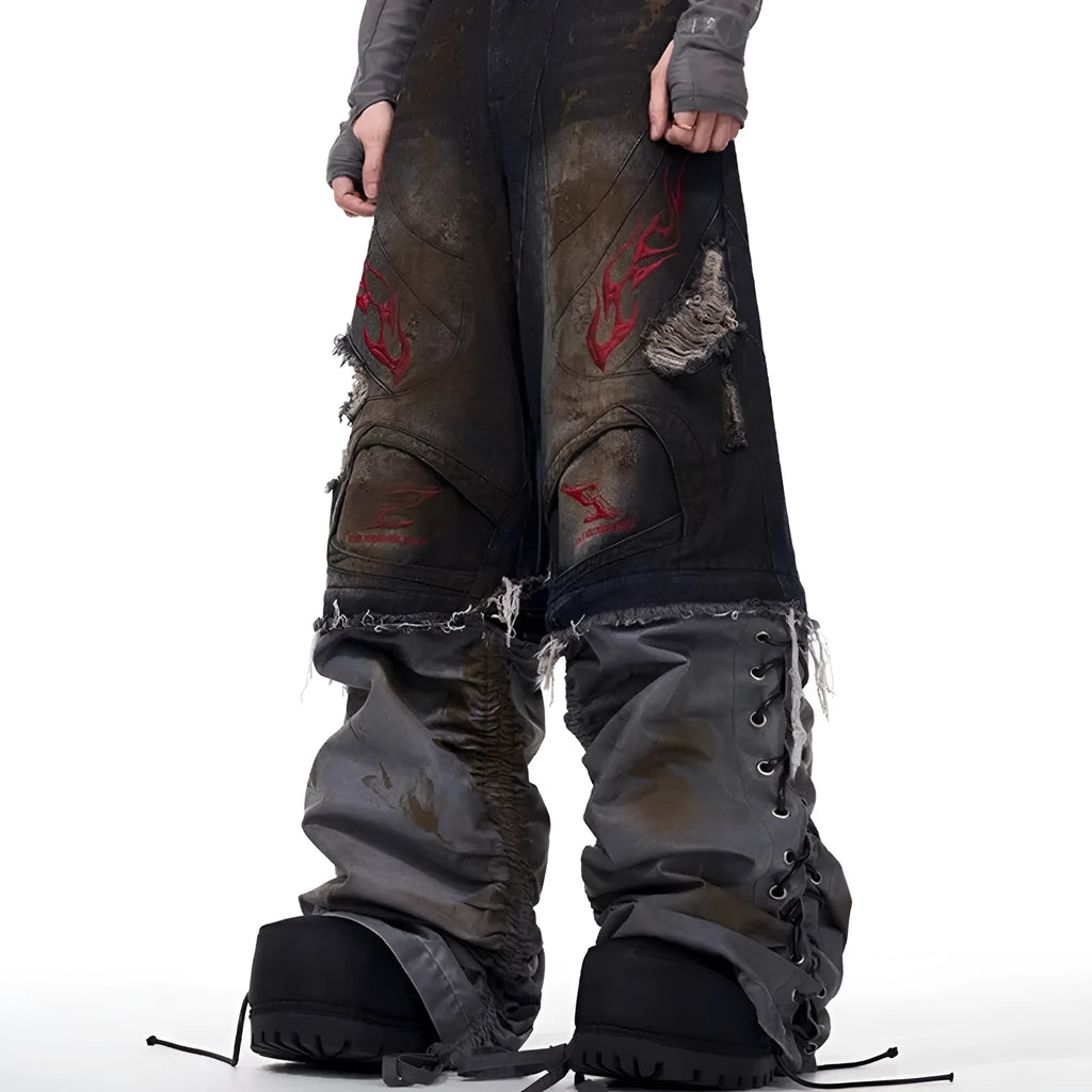 Men's retro jeans with detachable legs in wide-leg fit and mid-high waist