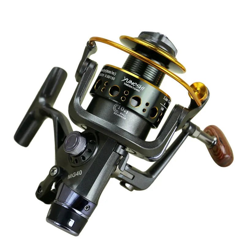MG3000 double brake full metal fishing reel with folding rocker arm and wooden handle