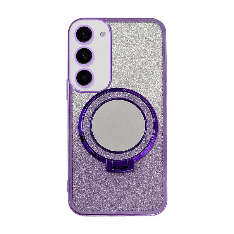 Samsung silicone phone case with magnetic mirror bracket in black, shockproof design