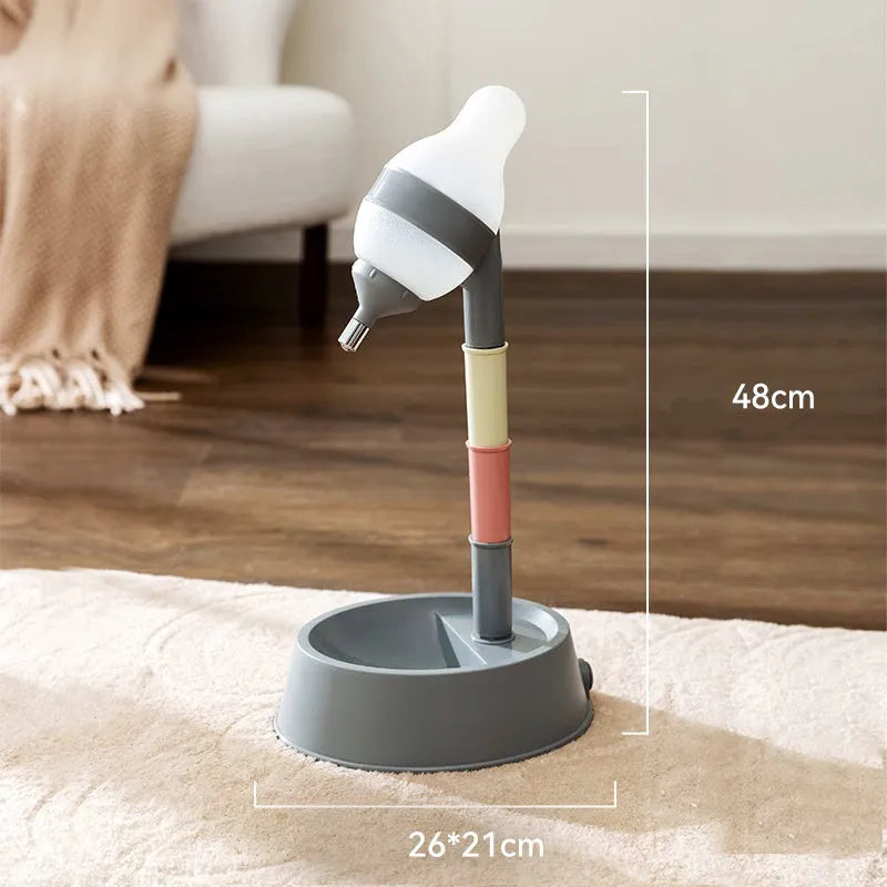 Green adjustable standing water dispenser for pets with detachable pole and weighted base.