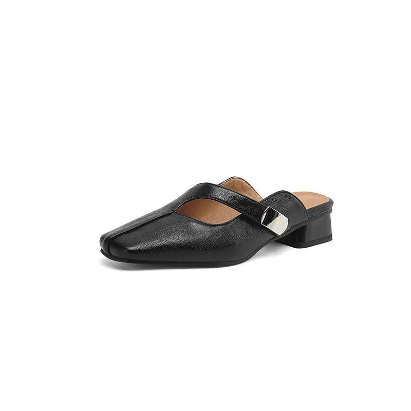 Pair of low heel outdoor slippers with a square toe in a solid colour