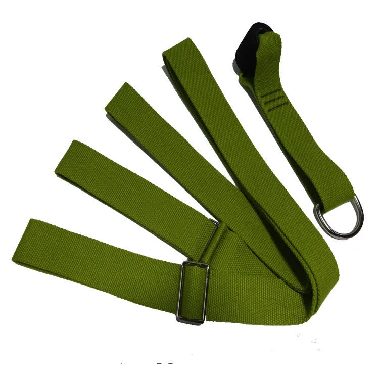 Adjustable yoga lacing belt in military green colour with easy-release buckle, 3m length