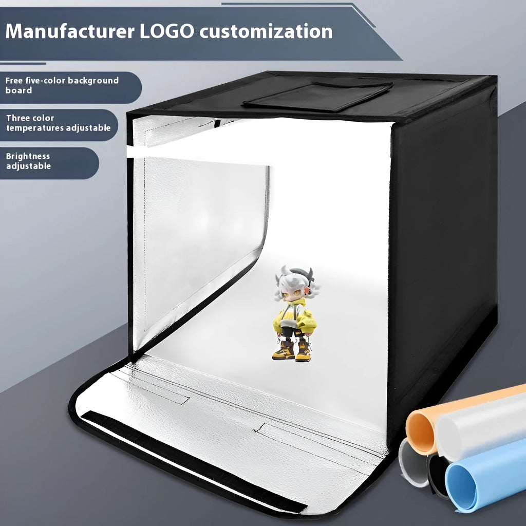 50cm cube photo light box with metal frame and USB-powered lighting panel