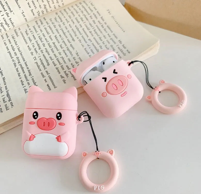 Piglet headphone bag compatible with Apple earphones, soft material, Blinking Pig design