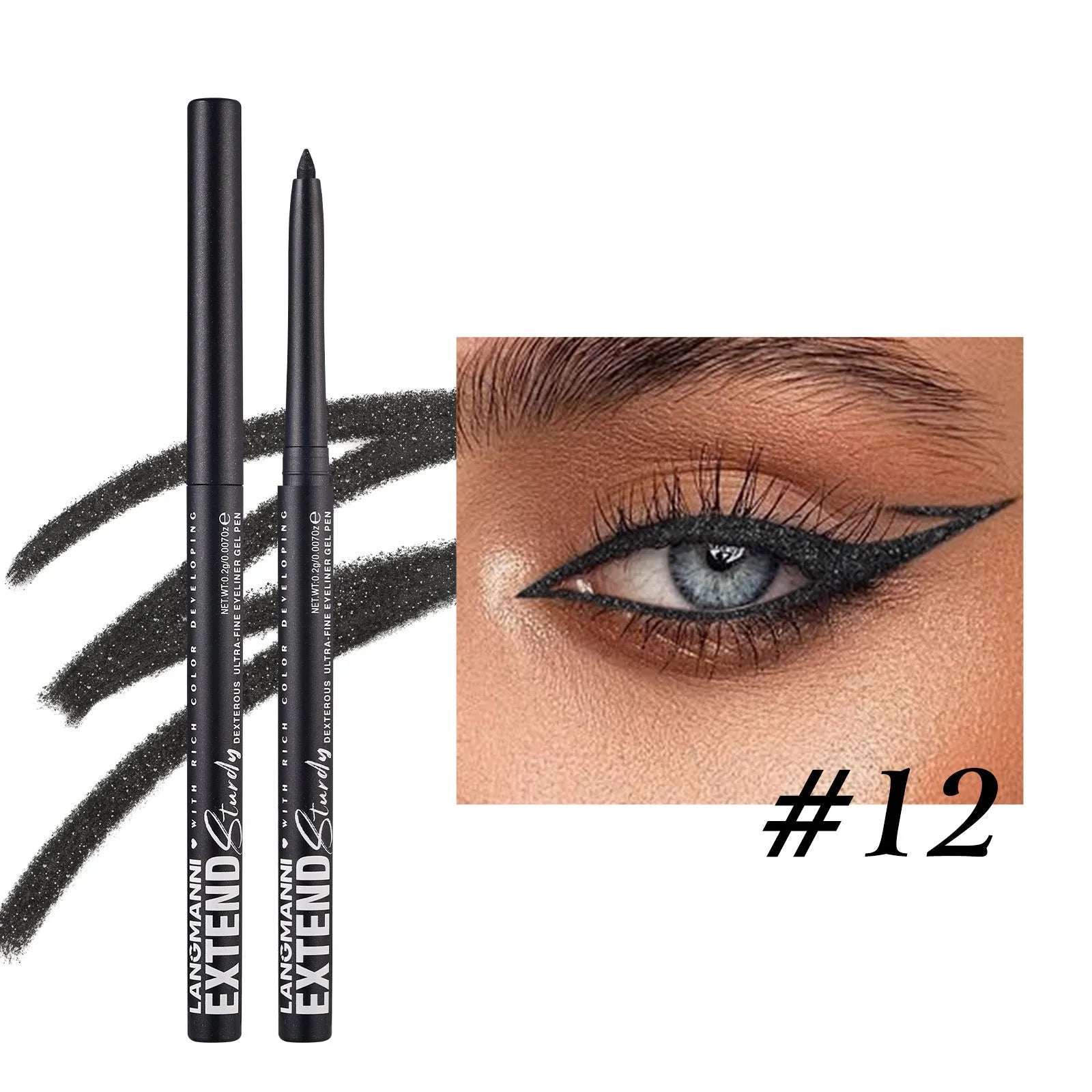Set of 12 colourful gel glitter eyeliner pencils for waterproof party and Halloween makeup