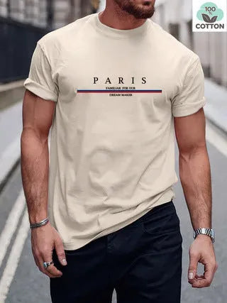 Men's heavyweight cotton short-sleeved t-shirt with letter printing in loose casual fit