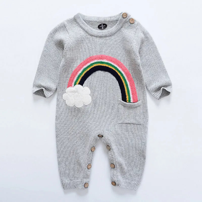 Baby knitted sweater jumpsuit in 95% cotton, long sleeves, concealed buttons, neutral beige colour, size 73cm