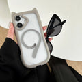 Transparent acrylic and TPU phone case for IPhone 17 with magnetic suction ring on back.