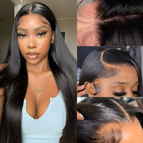 Black straight 13x6 lace front human hair wig displayed on a mannequin head, showing a natural hairline.