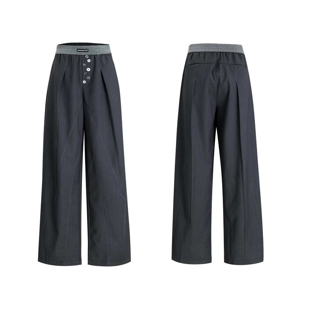 Drooping straight suit pants with button open line design and high waist in black colour