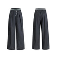 Drooping straight suit pants with button open line design and high waist in black colour