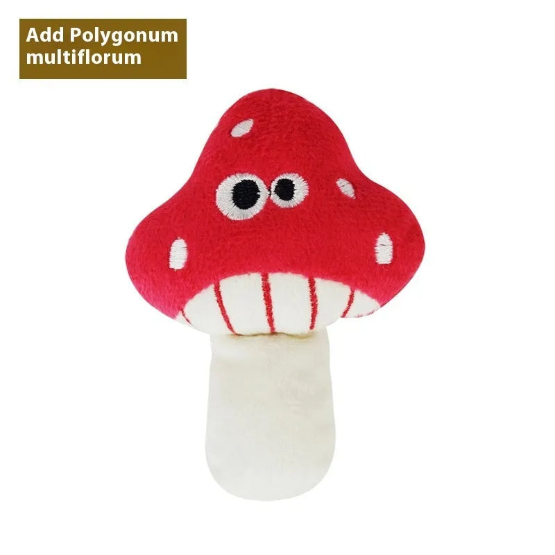 Six catnip plush pillow toys in burrito, cone, cucumber, mushroom, pineapple, and pizza styles