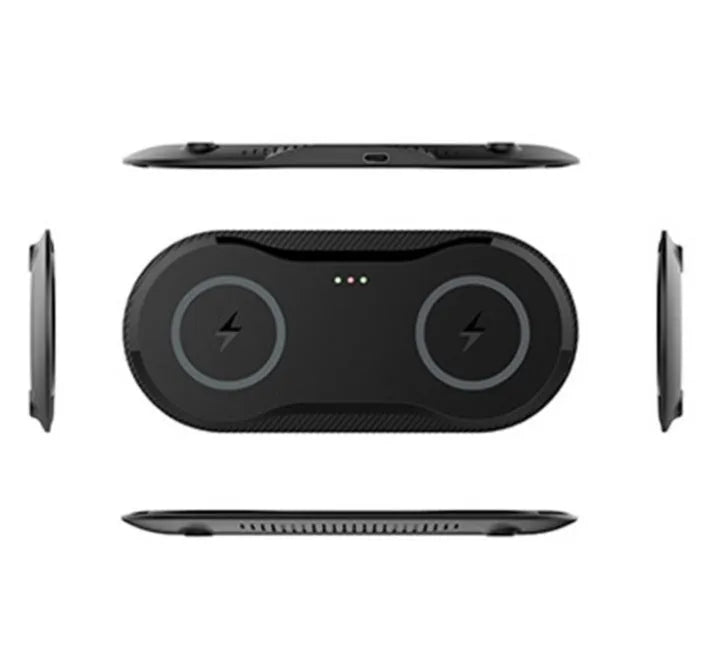 Black and white dual-coil 10W wireless charging pad for two mobile phones