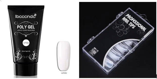 100-piece boxed nail crystal extension kit with mouse lamp and glue in assorted colours