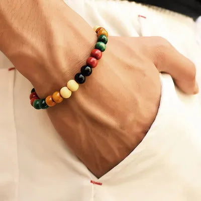 Natural lava stone beaded bracelet with ethnic style design for men and women