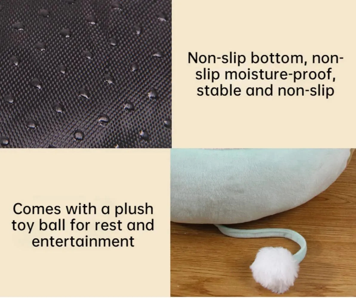 Green chick-shaped cat bed that can be used flat or hung as a hammock for small pets.