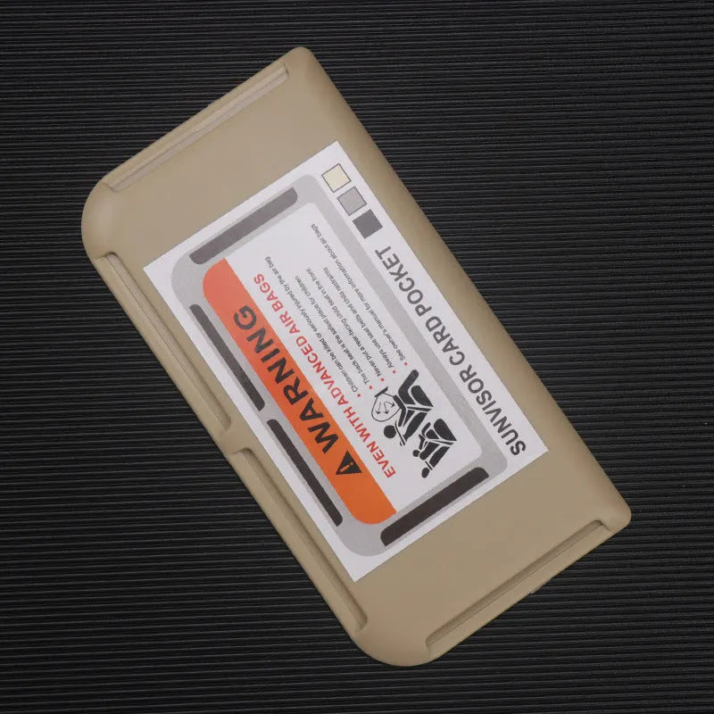 Black car sun visor card holder with four slots for driving licence and parking permits