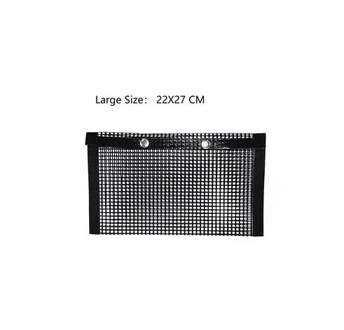 Reusable non-stick BBQ grill mesh bag on a grill with food, heat-resistant and food-safe
