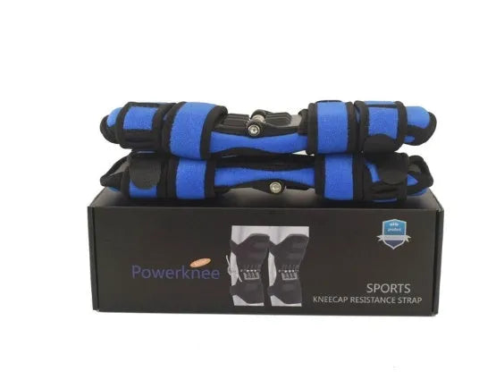 Adjustable spring knee brace patella booster in black colour with breathable fabric and venting holes